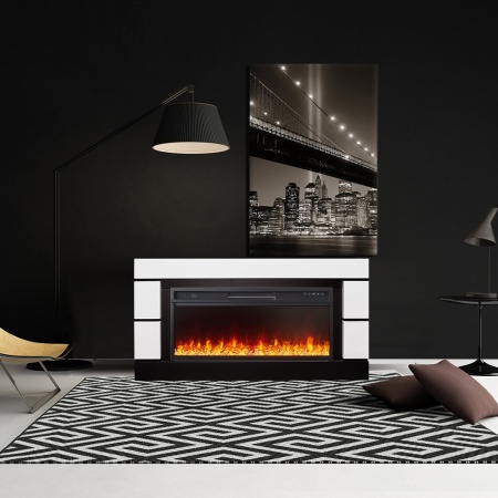 Каминокомплект Modern - Белый с черным (Высота 710 мм) с очагами Crystal 36 RF, Vision 42, 5D V-ART 40