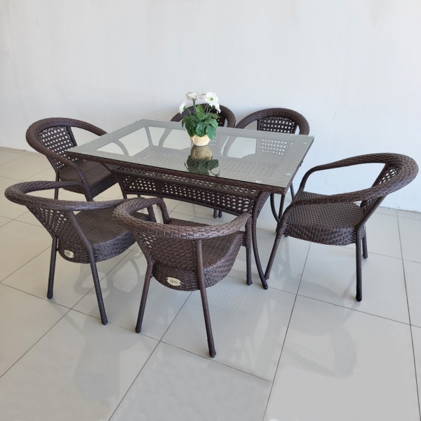 Комплект плетеной мебели Dagni (стол 120 см + 6 кресел) шоколад Комплект плетеной мебели Dagni (стол 120 см + 6 кресел) шоколад