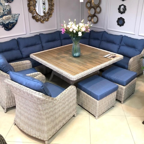 Комплект плетеной мебели РИО-ГРАНДЕ (комплектация: угл. диван, стол 145 см, 2 кресла, 2 пуфа) Комплект плетеной мебели РИО-ГРАНДЕ (комплектация: угл. диван, стол 145 см, 2 кресла, 2 пуфа)