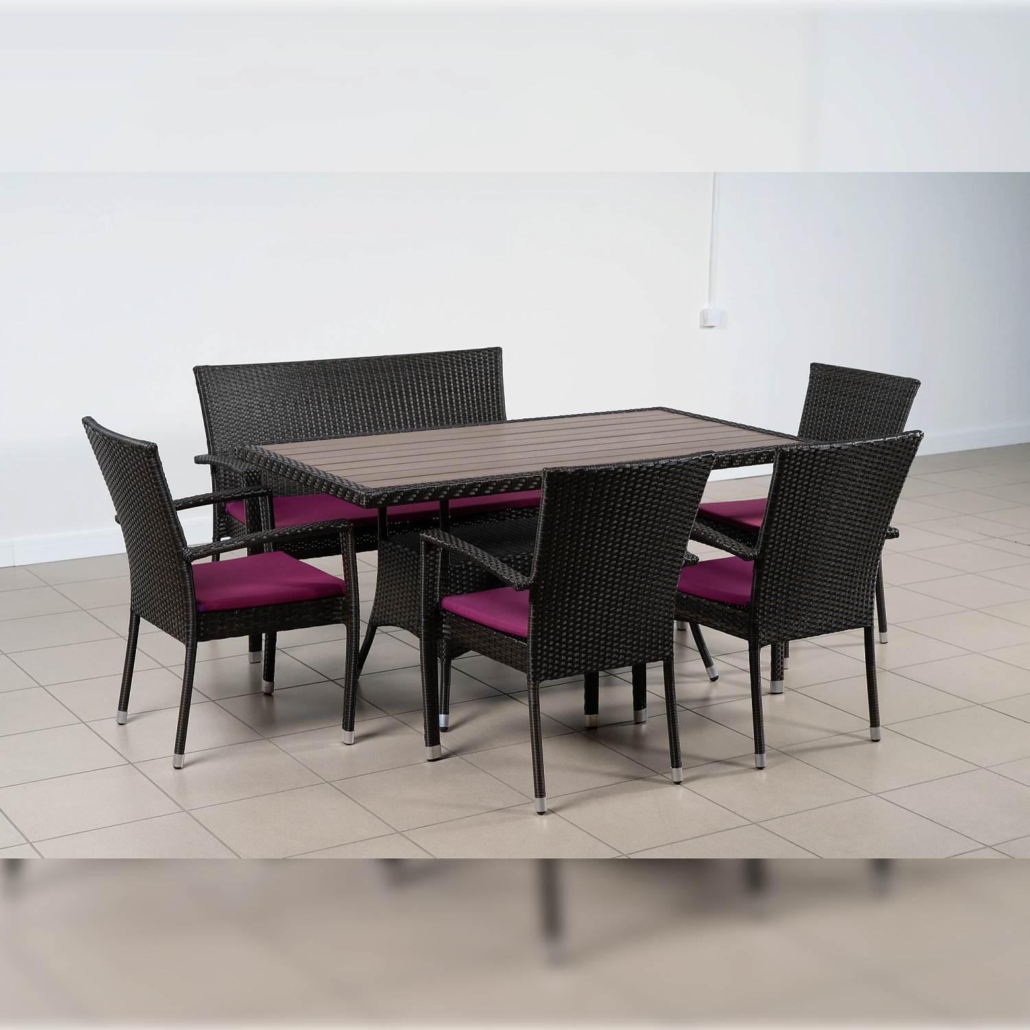 Комплект плетеной мебели БАЛИ (стол, 4 кресла и лавка)