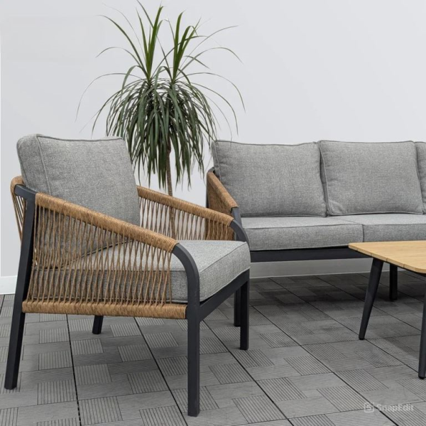 Комплект плетеной мебели CALI каркас антрацит (диван 3-х + коф.столик + 2 кресла с подушками) Комплект плетеной мебели CALI каркас антрацит (диван 3-х + коф.столик + 2 кресла с подушками)