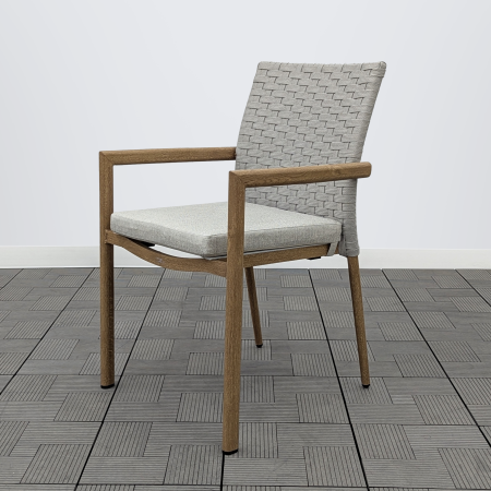 Кресло обеденное LOUNGE жгут св-серый каркас под дерево с подушкой ткань серая