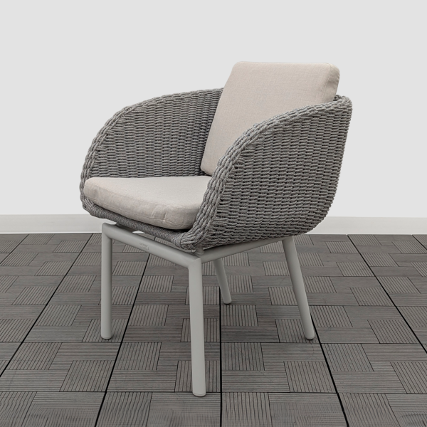 Кресло обеденное SCOOP жгут серый каркас св-серый с подушками ткань св-серая