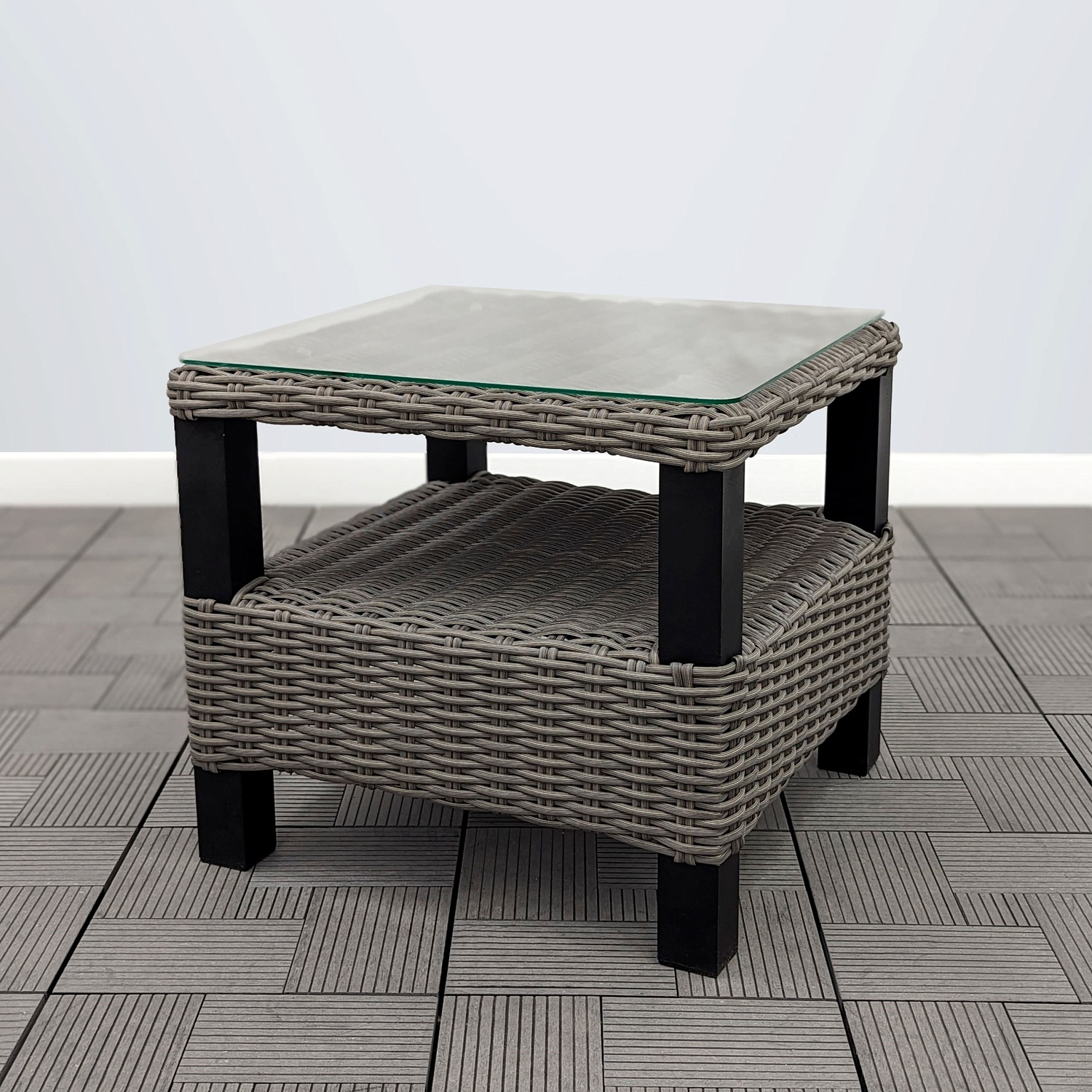 Столик кофейный со стеклом ЛИАНА 51х51х46 жгут 7425 каркас 9005