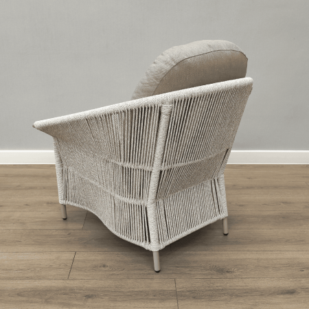 Кресло СЕЛИГЕР лаунж шнур бело-серый с подушкой ткань 604.804 каркас 6818