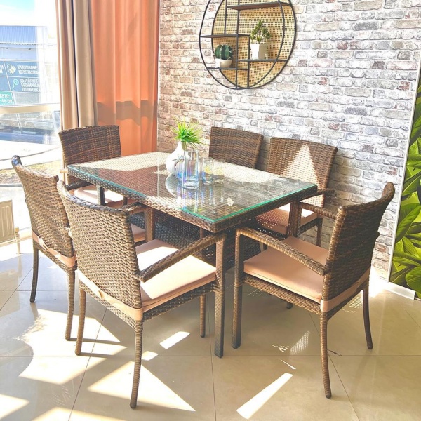 Комплект плетеной мебели Милан (стол 160 см + 6 стульев) Комплект плетеной мебели Милан (стол 160 см + 6 стульев)