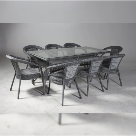 Комплект плетеной мебели Dagni ( стол 180 см + 8 кресел) серый Комплект плетеной мебели Dagni ( стол 180 см + 8 кресел) серый