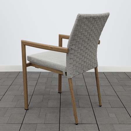 Кресло обеденное LOUNGE жгут св-серый каркас под дерево с подушкой ткань серая