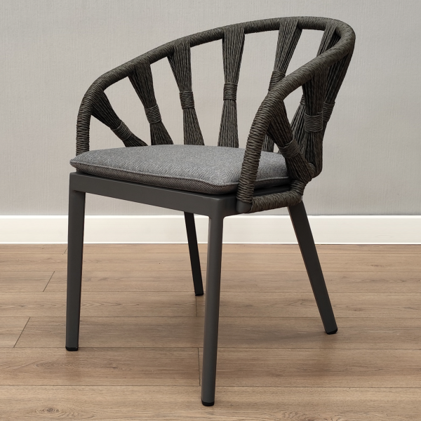 Кресло обеденное Tornado жгут серый каркас серый с подушкой серой Кресло обеденное Tornado жгут серый каркас серый с подушкой серой