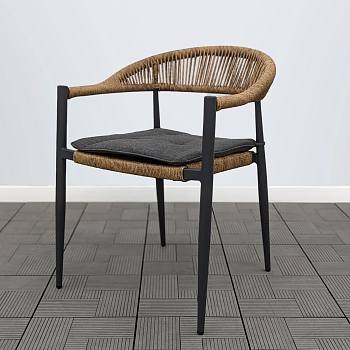 Кресло МИЯ жгут рыжий с подушкой темно-серой