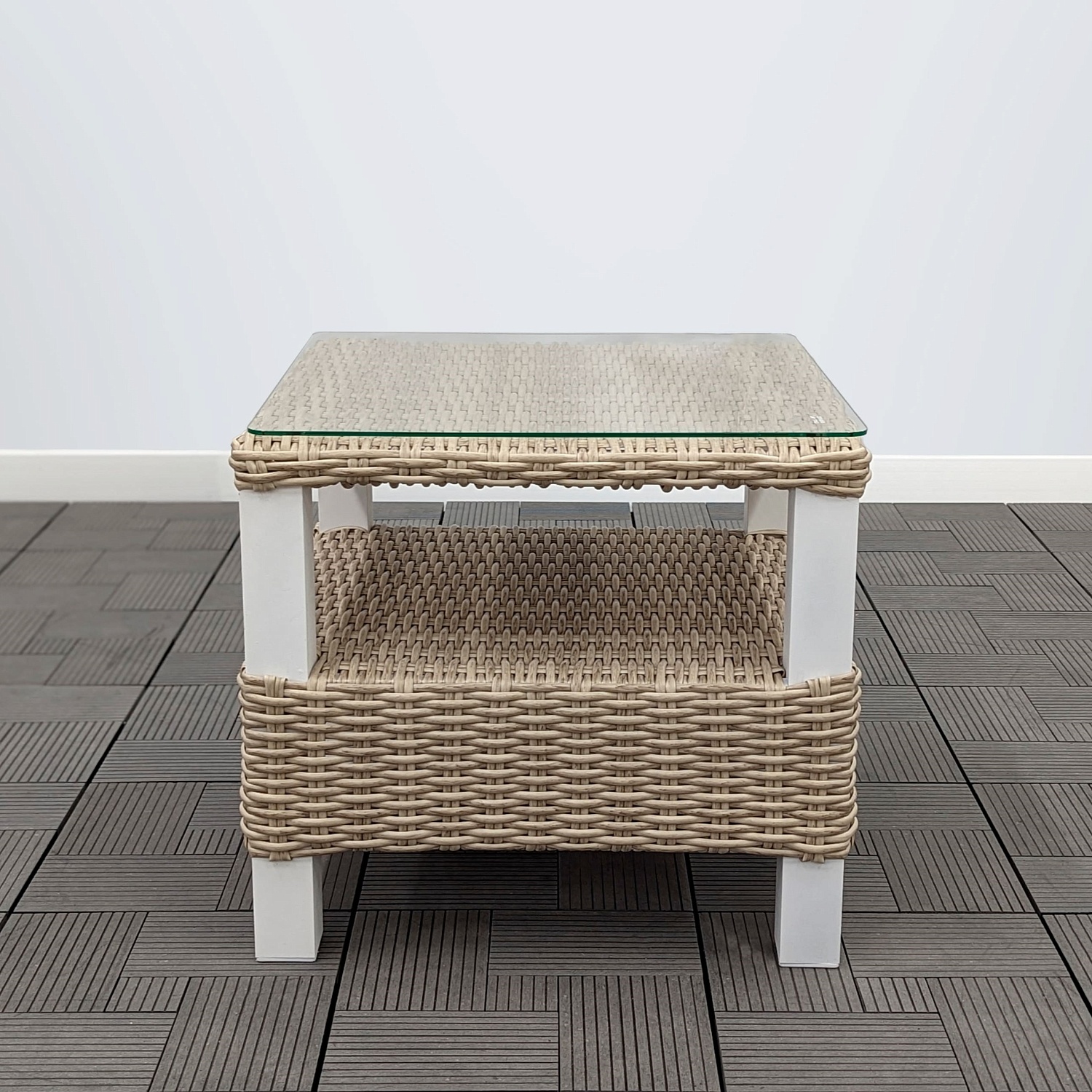 Столик кофейный со стеклом ЛИАНА 51х51х46 жгут 9677 каркас 9003