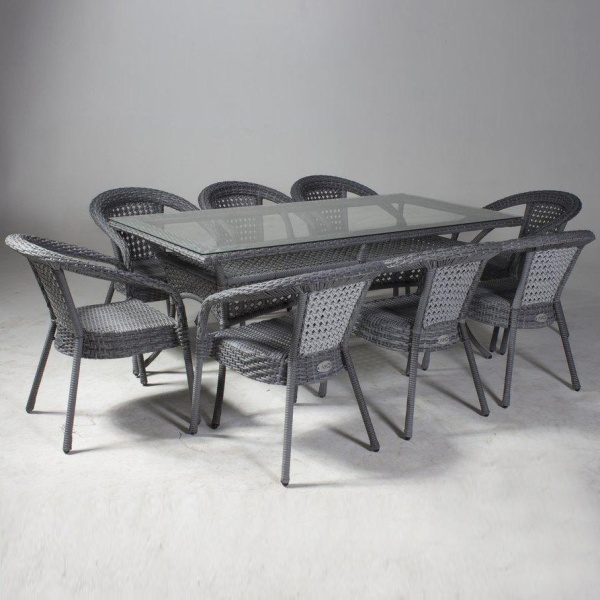 Комплект плетеной мебели Dagni ( стол 180 см + 8 кресел) серый Комплект плетеной мебели Dagni ( стол 180 см + 8 кресел) серый