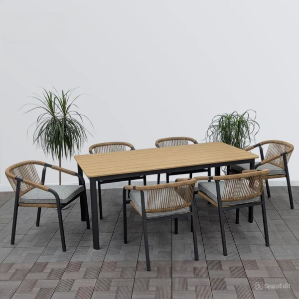 Комплект плетеной мебели обеденный BRNO антрацит (стол + 6 кресел) Комплект плетеной мебели обеденный BRNO антрацит (стол + 6 кресел)