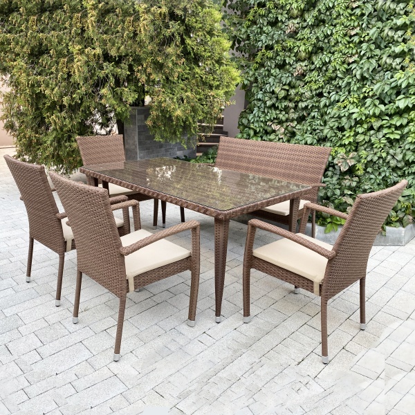 Комплект плетеной мебели БАЛИ (стол, 4 кресла и лавка) Комплект плетеной мебели БАЛИ (стол, 4 кресла и лавка)