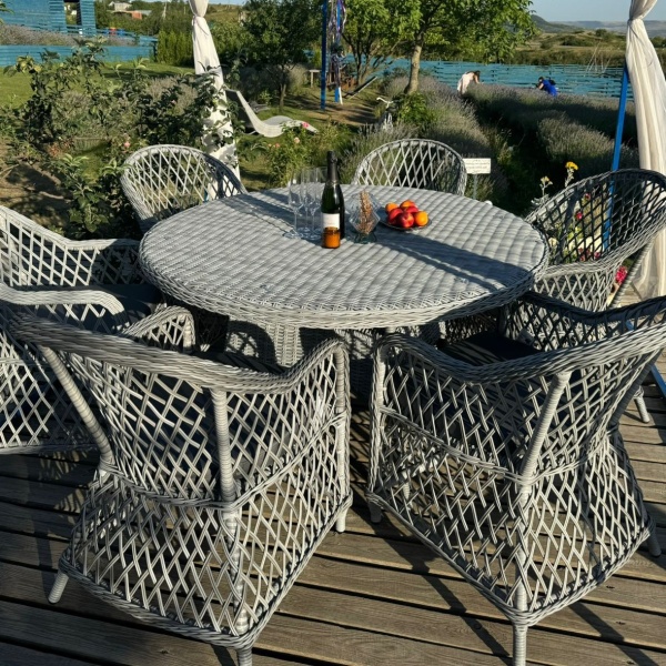 Комплект плетеной мебели Уэльс ромб (круглый стол+6 кресел) Комплект плетеной мебели Уэльс ромб (круглый стол+6 кресел)