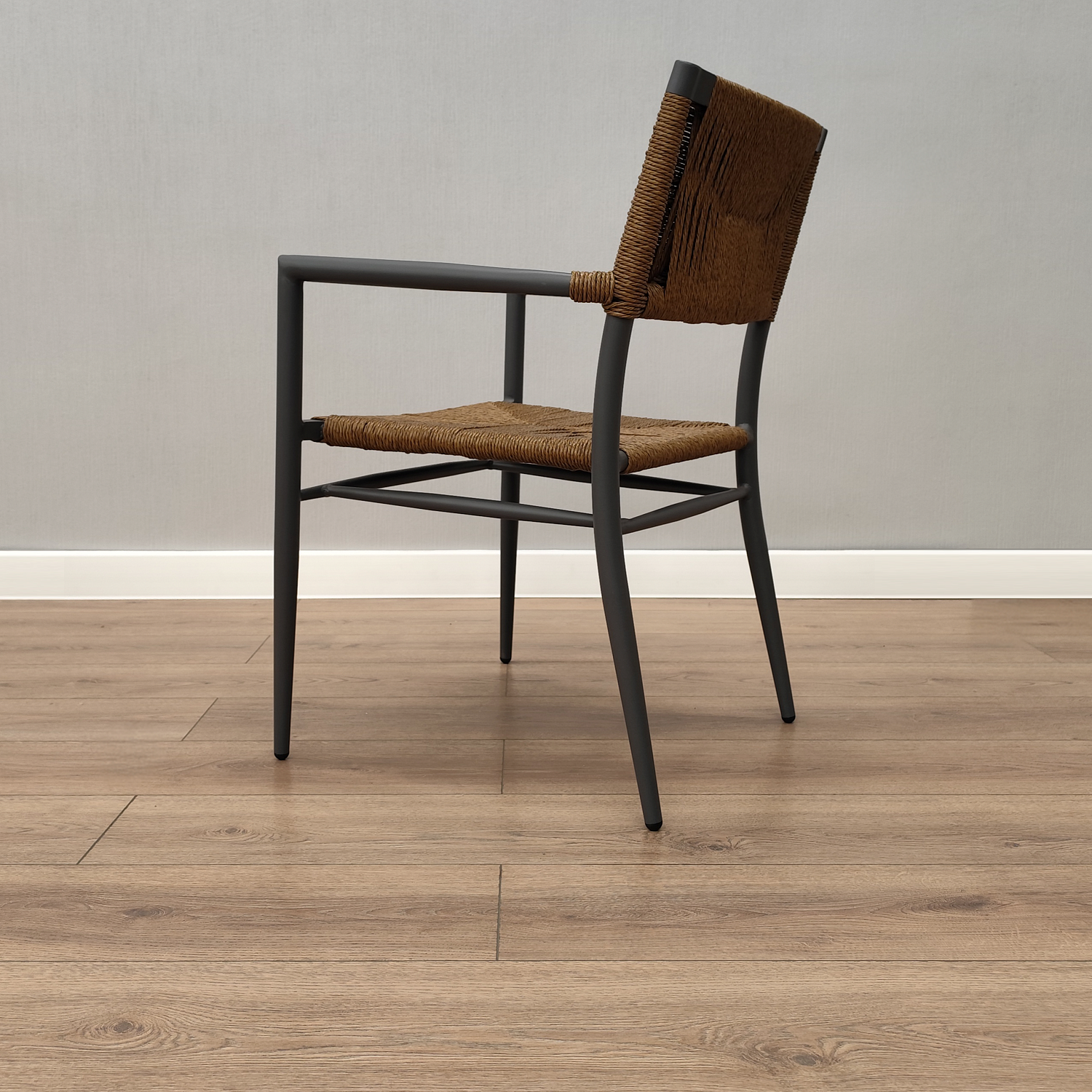 Кресло обеденное Альянс жгут коричневый каркас серый без подушки