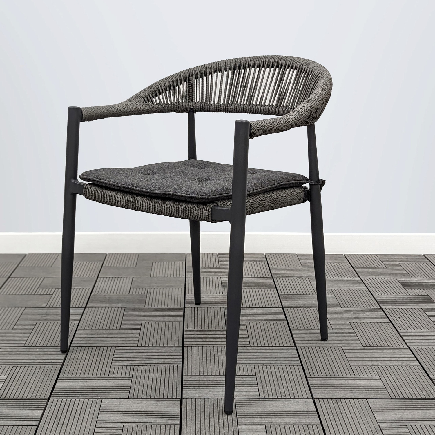 Кресло МИЯ жгут серый с подушкой темно-серой