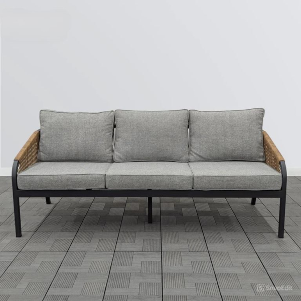 Комплект плетеной мебели CALI каркас антрацит (диван 3-х + коф.столик + 2 кресла с подушками) Комплект плетеной мебели CALI каркас антрацит (диван 3-х + коф.столик + 2 кресла с подушками)