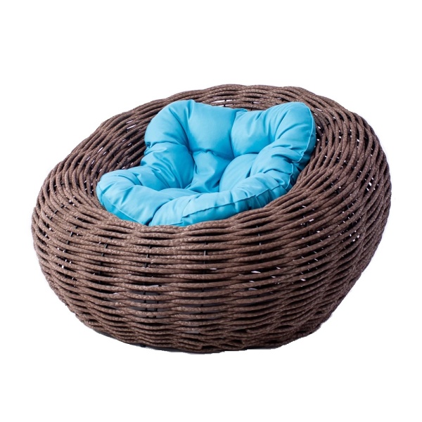 Плетеное кресло DeckWOOD Nest белое (голубая подушка )  Плетеное кресло DeckWOOD Nest белое (голубая подушка )