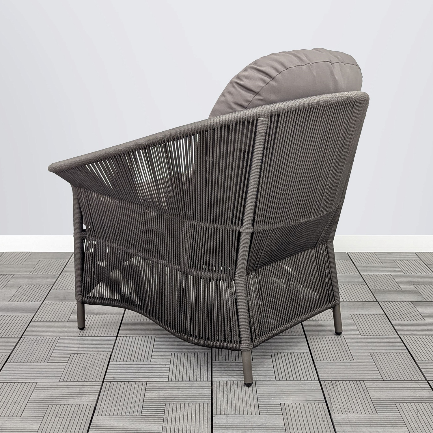 Кресло СЕЛИГЕР лаунж шнур графит с подушкой ткань 13805 каркас 6818