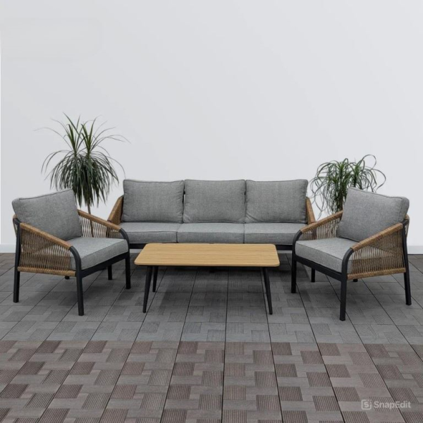 Комплект плетеной мебели CALI каркас антрацит (диван 3-х + коф.столик + 2 кресла с подушками) Комплект плетеной мебели CALI каркас антрацит (диван 3-х + коф.столик + 2 кресла с подушками)