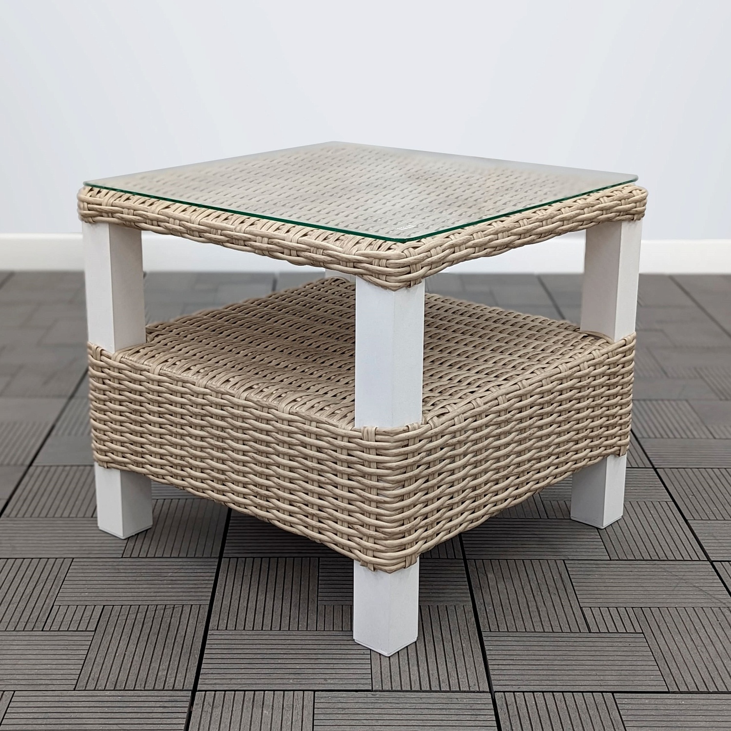 Столик кофейный со стеклом ЛИАНА 51х51х46 жгут 9677 каркас 9003